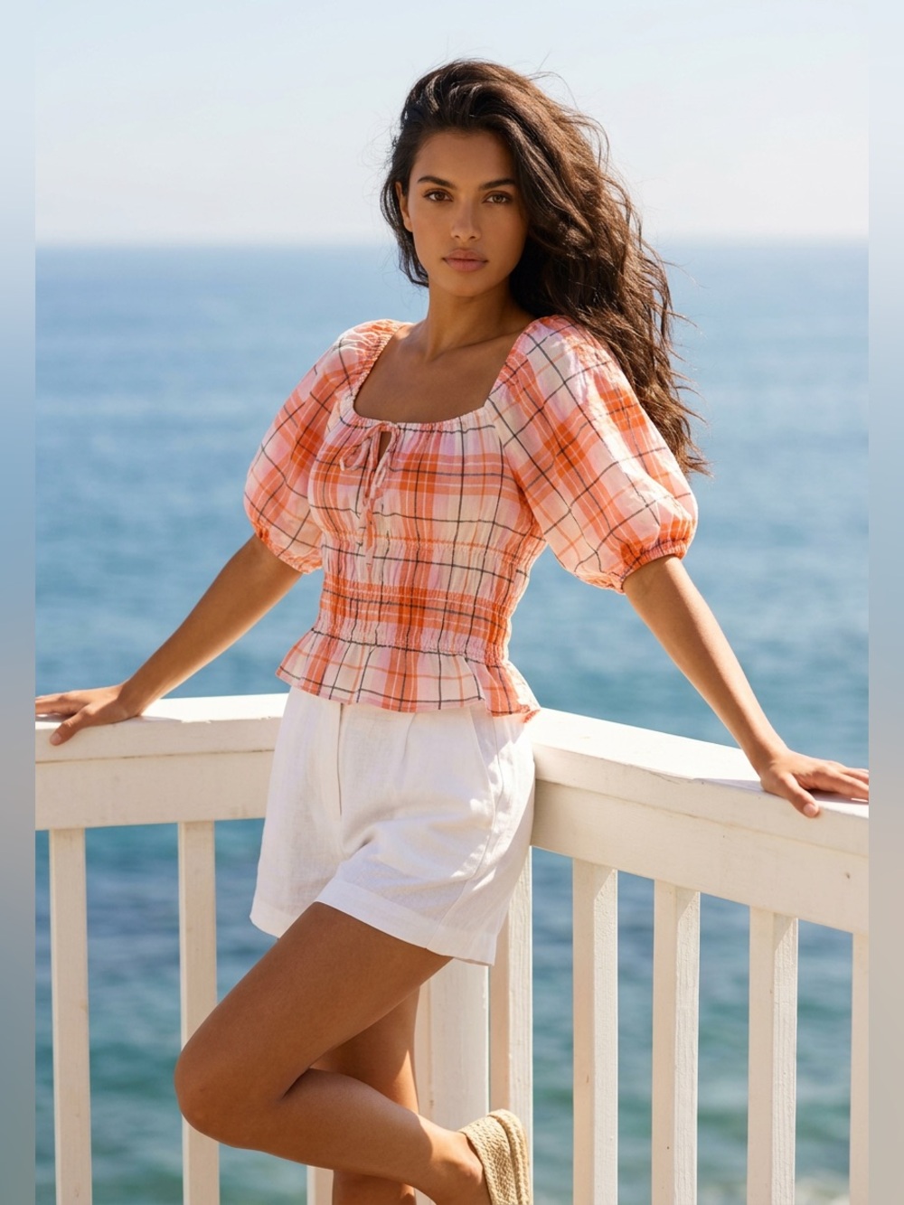 Abound NWT Orange -Pink Adley Plaid Blouse in 100% Cotton.